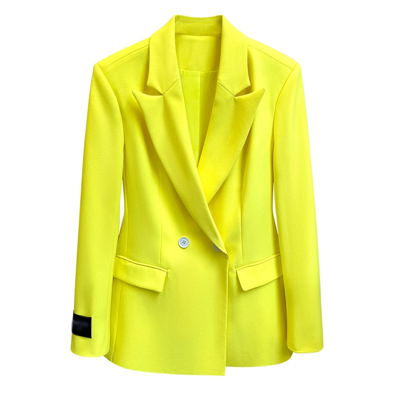 Women's Harajuku Style Minimalist Neon Yellow Blazer
