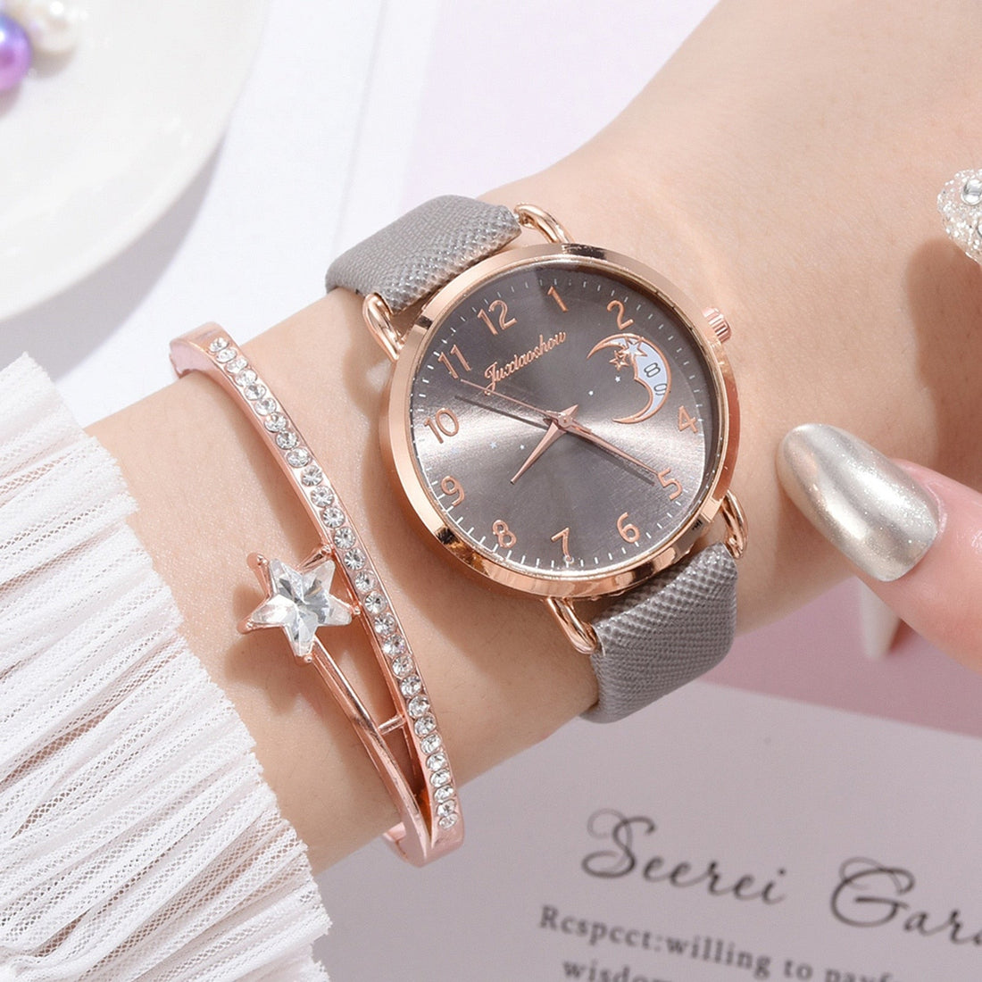 Harajuku Style Leather Strap Women's Watch with Star Moon Dial - Image 3