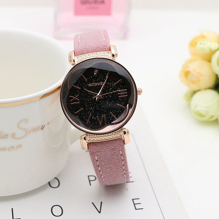 Women's Rose Gold Starry Dial Leather Strap Fashion Watch - Image 6