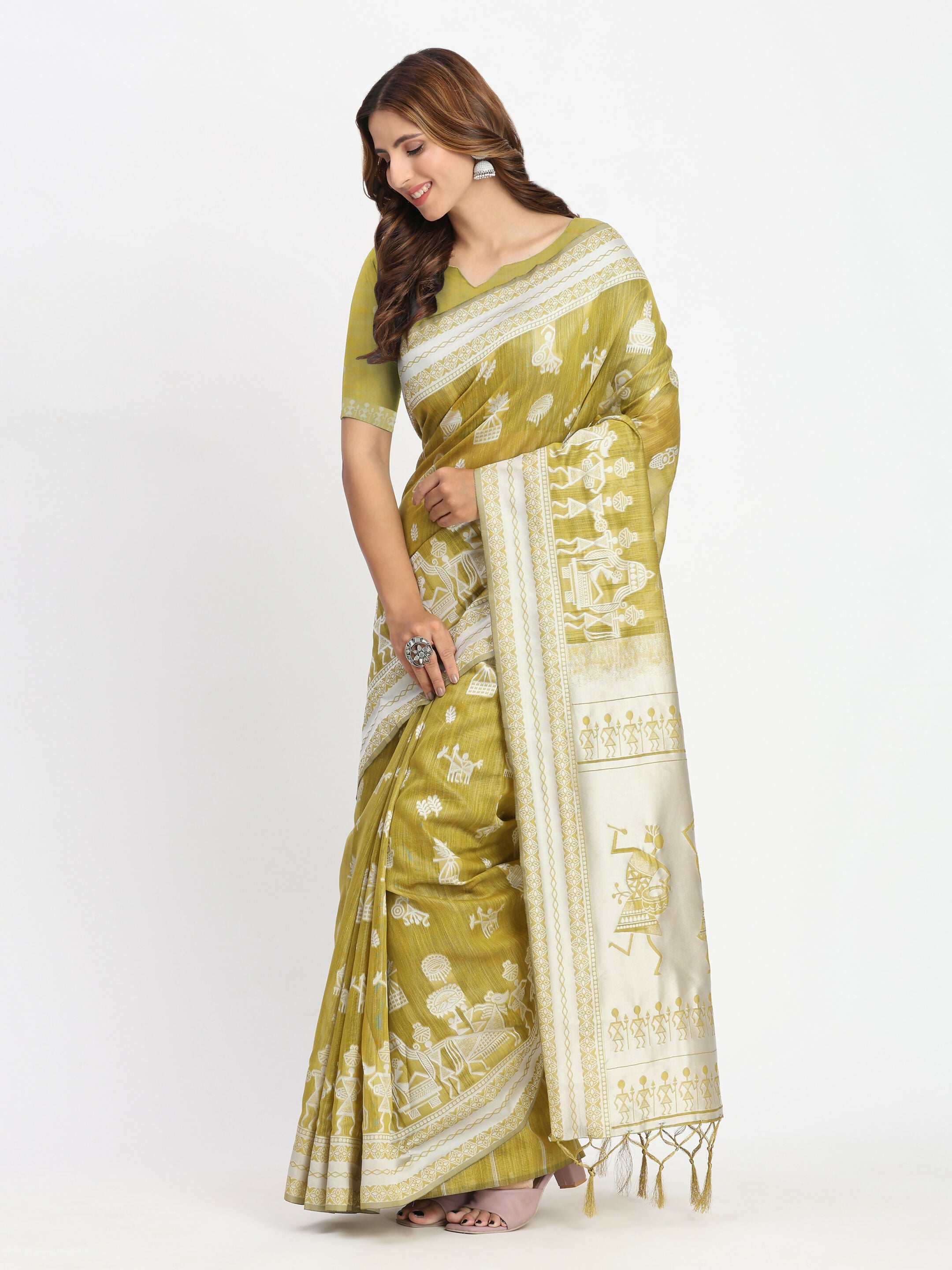 Purple Linen Cotton Saree with Matching Blouse