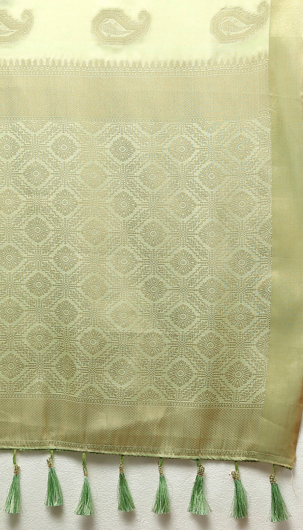 Seagreen Cotton Saree with Geometric Zari Weaving Design