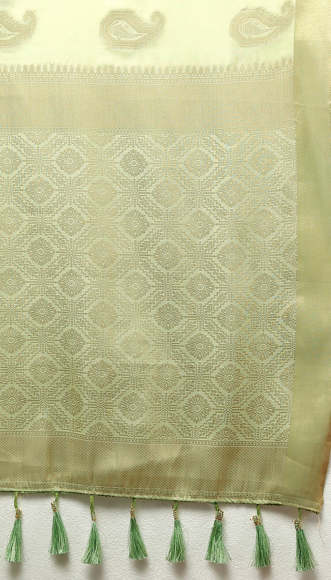 Seagreen Cotton Saree with Geometric Zari Weaving Design