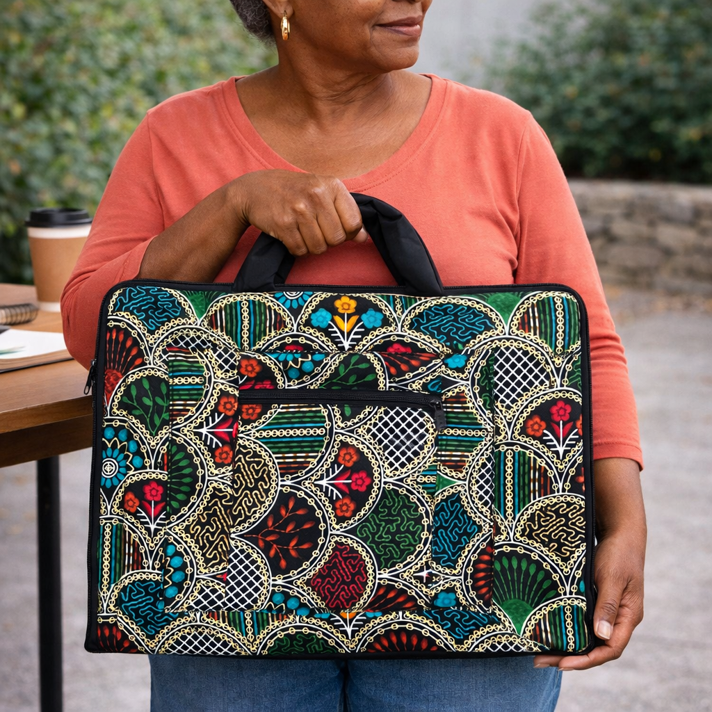 Artisan Ugandan Cotton Laptop Bag - Vibrant Geometric Print