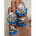 Sky blue Afghani style oxidized jhumki earrings