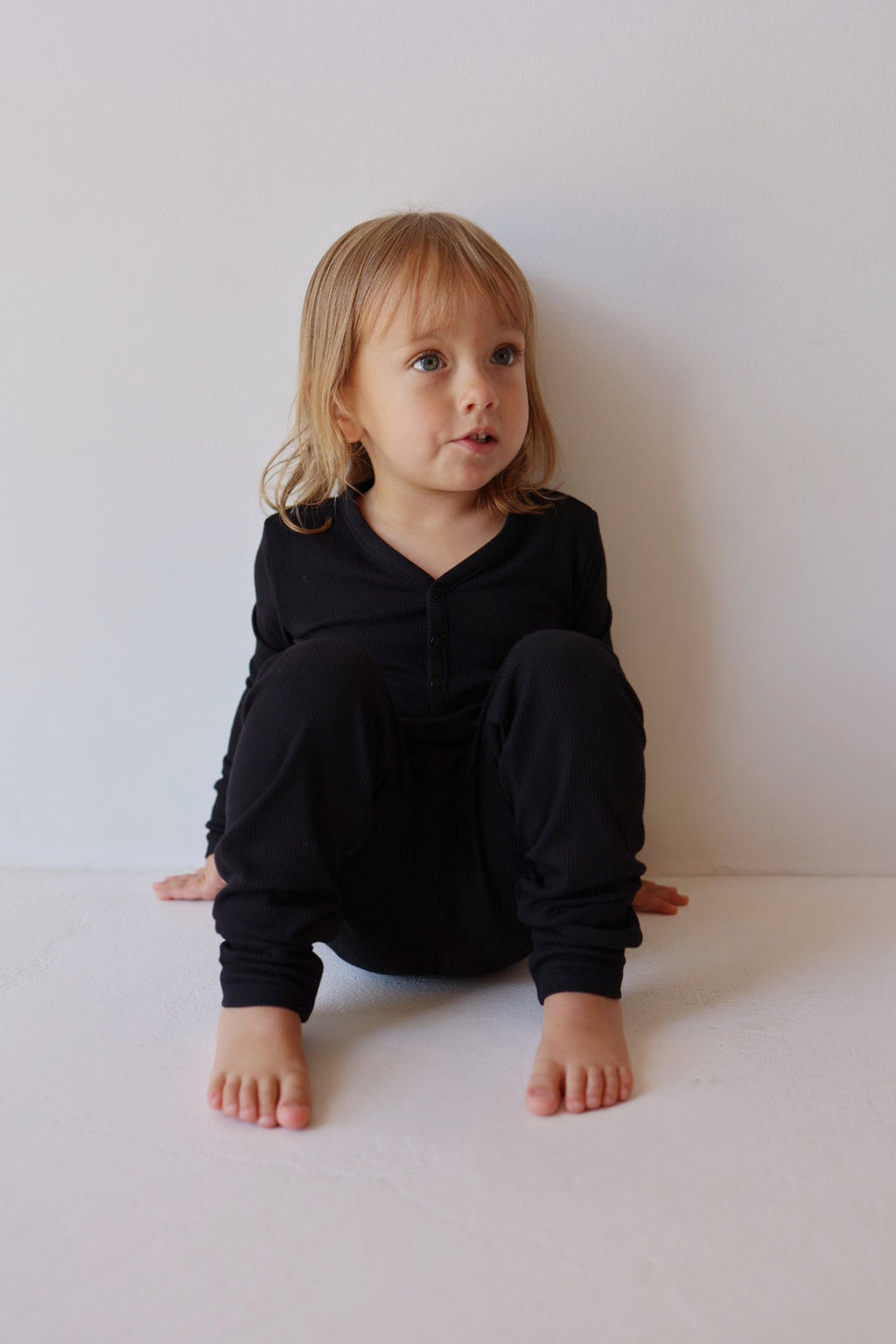 Bamboo Two Piece Pajamas | Ribbed Black