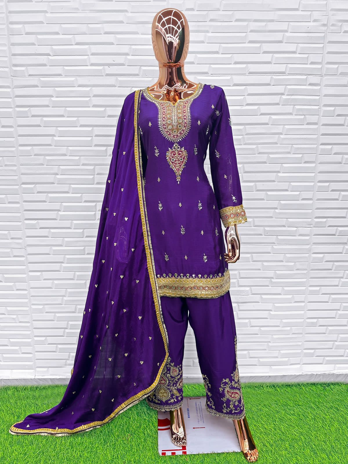 Blue Chinon Wedding Suit for Women – Elegant Ethnic Ensemble