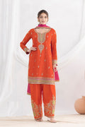 Aarshi Fashions orange Chinon wedding suit with matching dupatta and bottom