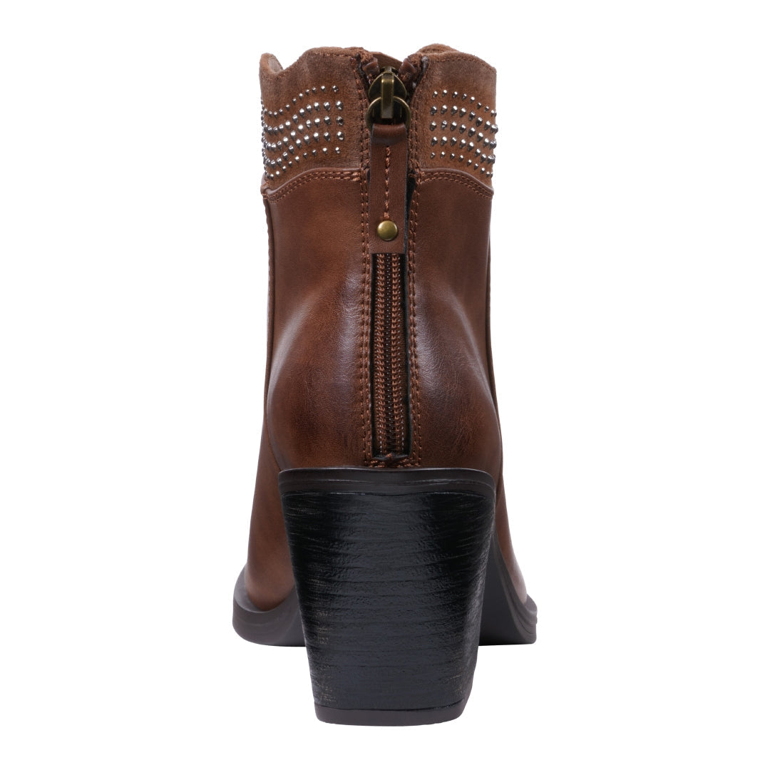 Women's Dawn Cognac Ankle Booties with Studded Collar and Block Heel - Image 3