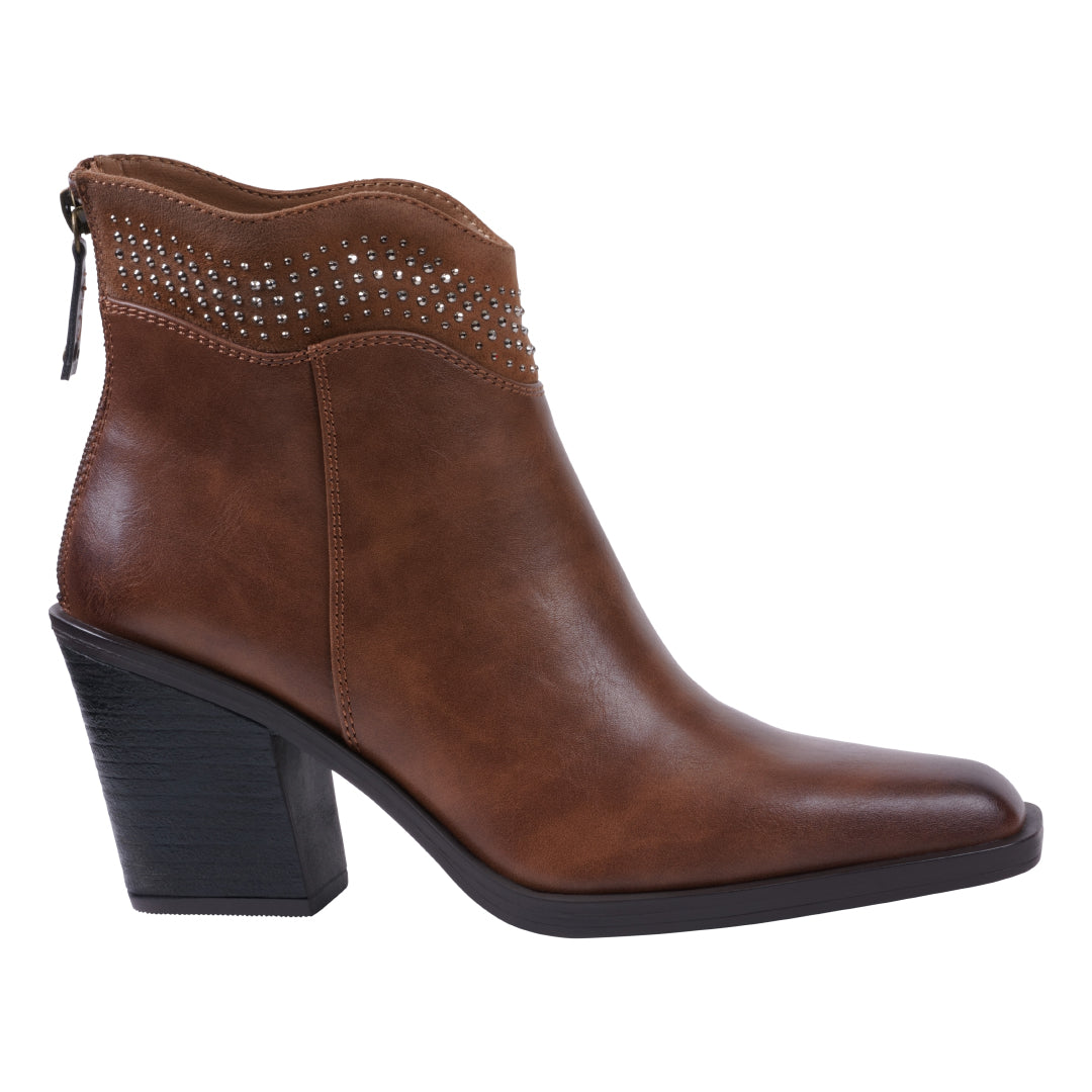 Women's Dawn Cognac Ankle Booties with Studded Collar and Block Heel - Image 2