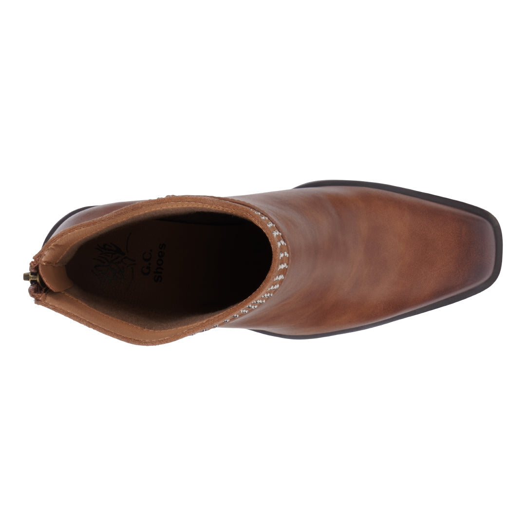 Women's Dawn Cognac Ankle Booties with Studded Collar and Block Heel - Image 4