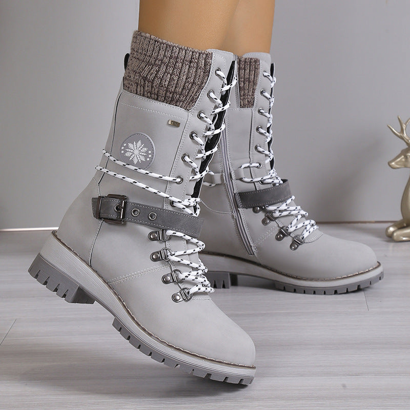Women's High-Top Fur-Lined Snow Boots with Buckle Strap - Image 2