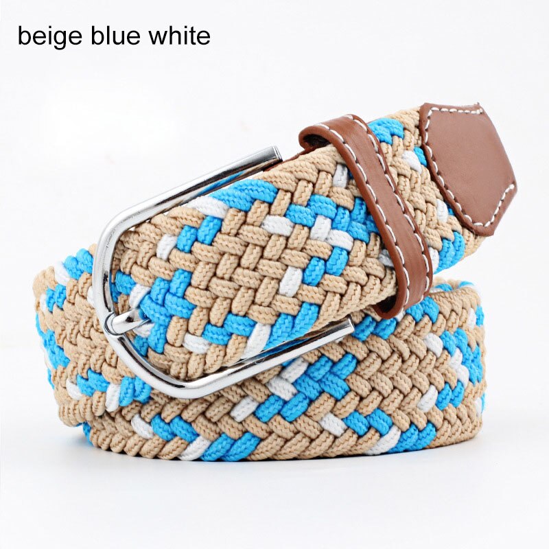 Women's Elastic Woven Belt with Faux Leather Trim & Metal Buckle - Image 6