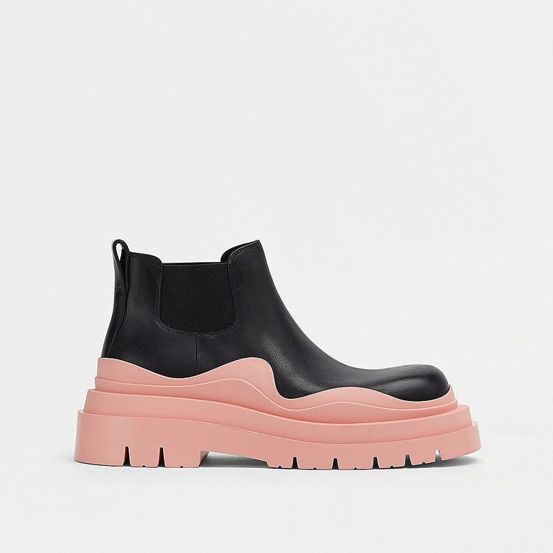 Women's Black Mid-Calf Platform Boots with Chunky Contrast Sole - Image 5