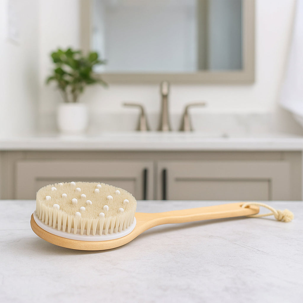 Boar Bristle & Rubber Massager with Lotus Wooden Handle