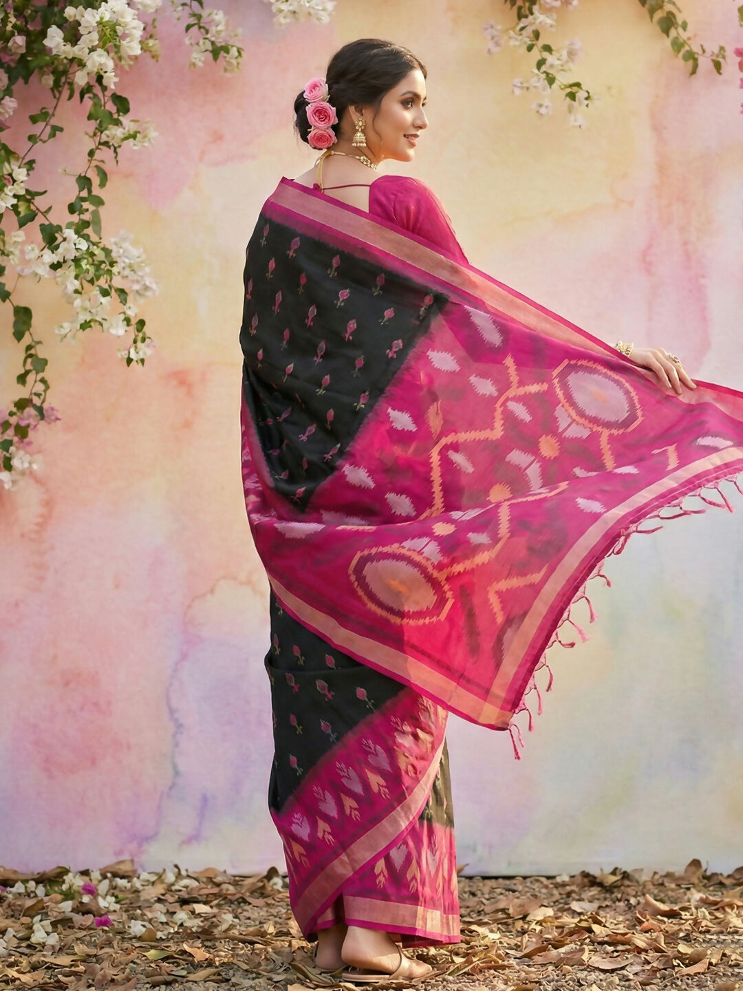 Black Soft Silk Saree with Matching Blouse Piece