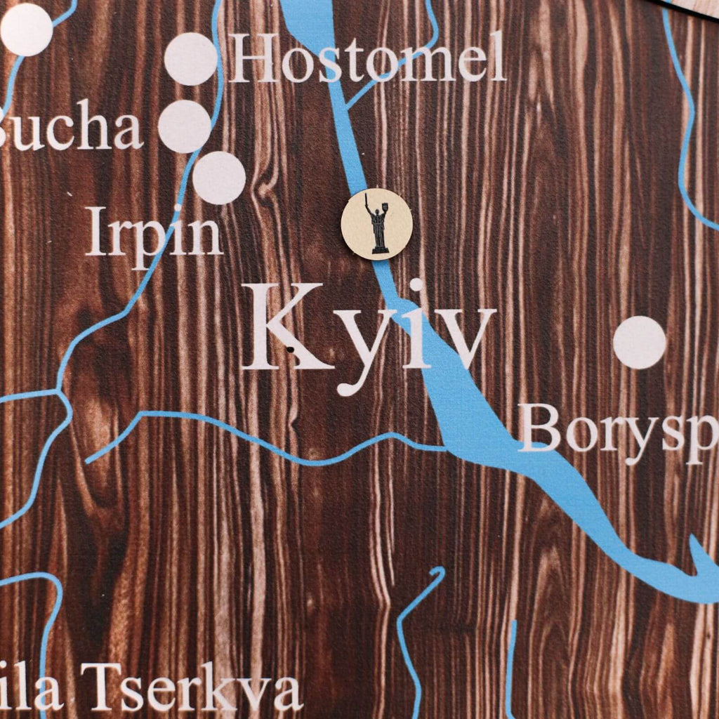 Ukrainian Landmarks Wooden Pin Set - Minimalist Black & White Map Decor