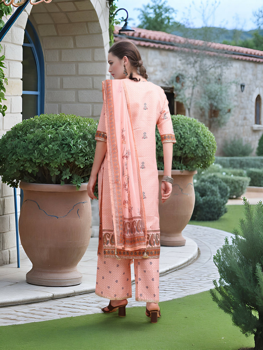 Pink Linen Kurta Set with Digital Print and Foil Work
