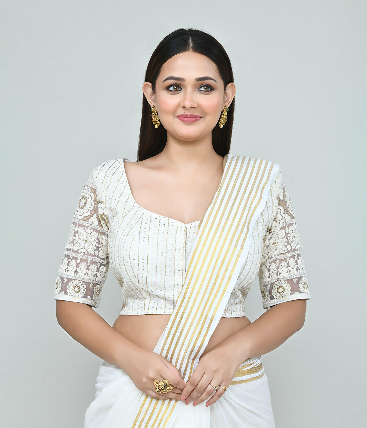 Women's White Embroidered Art Silk Stitched Blouse for Sarees