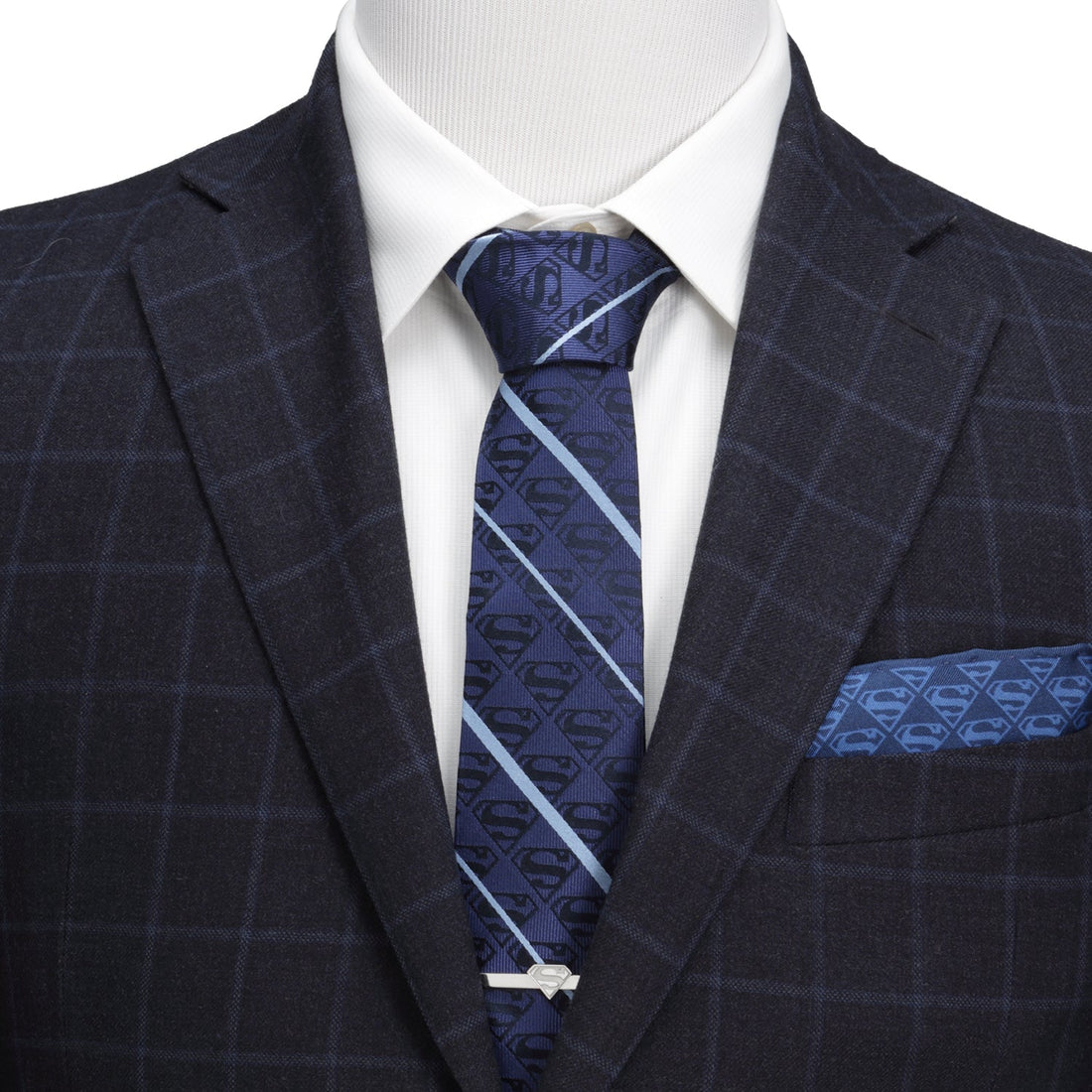 DC Superman Stripe Pattern Blue Silk Men's Tie