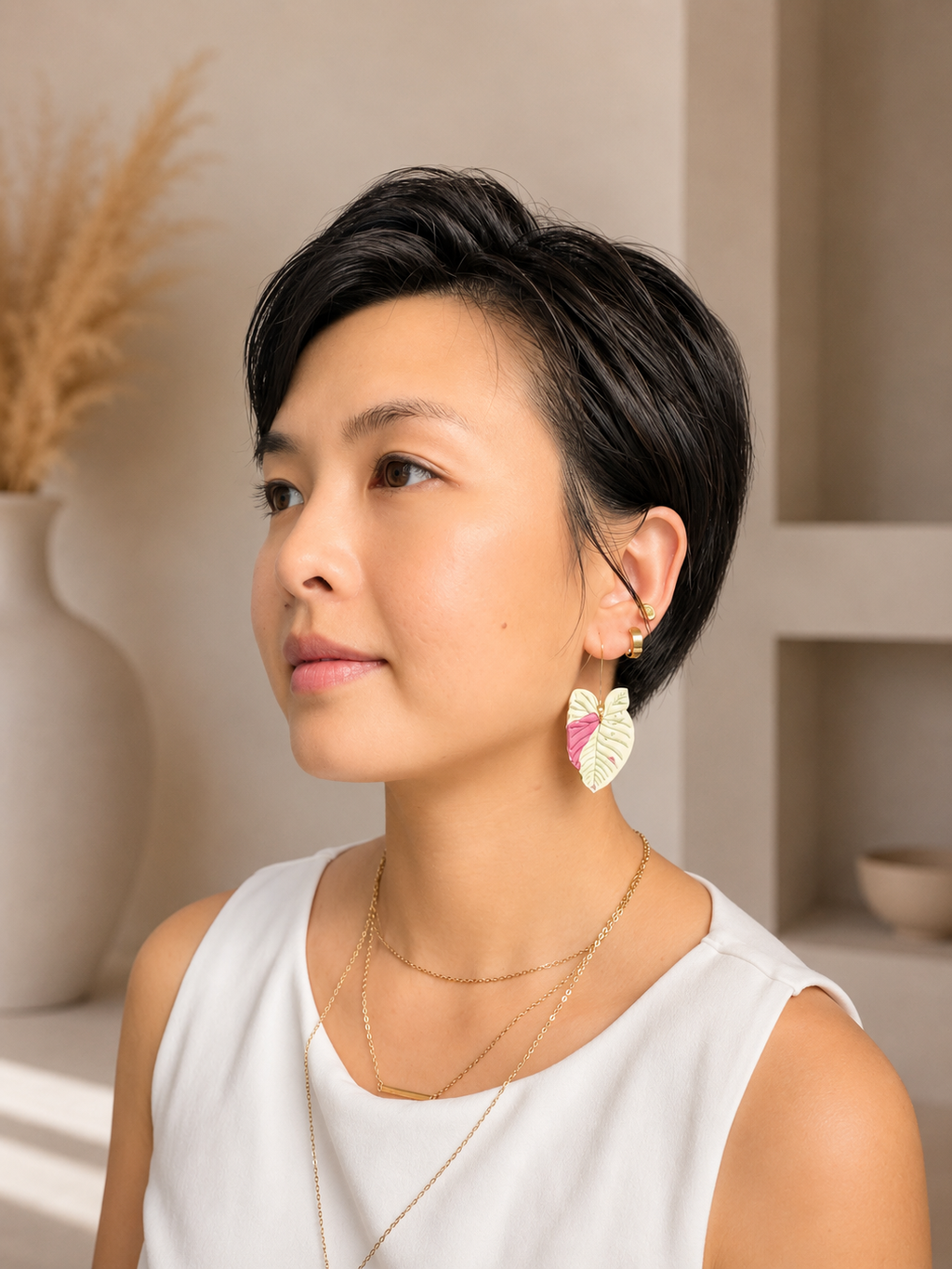 Syngonium Milk Confetti Abstract Botanical Polymer Clay Earrings