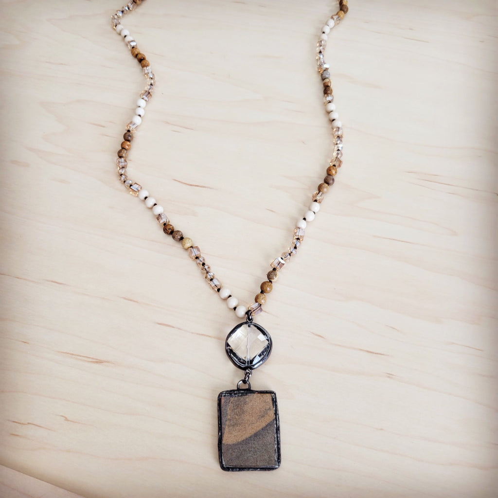 Picture Jasper and Crystal Beaded Long Pendant Necklace - Image 3