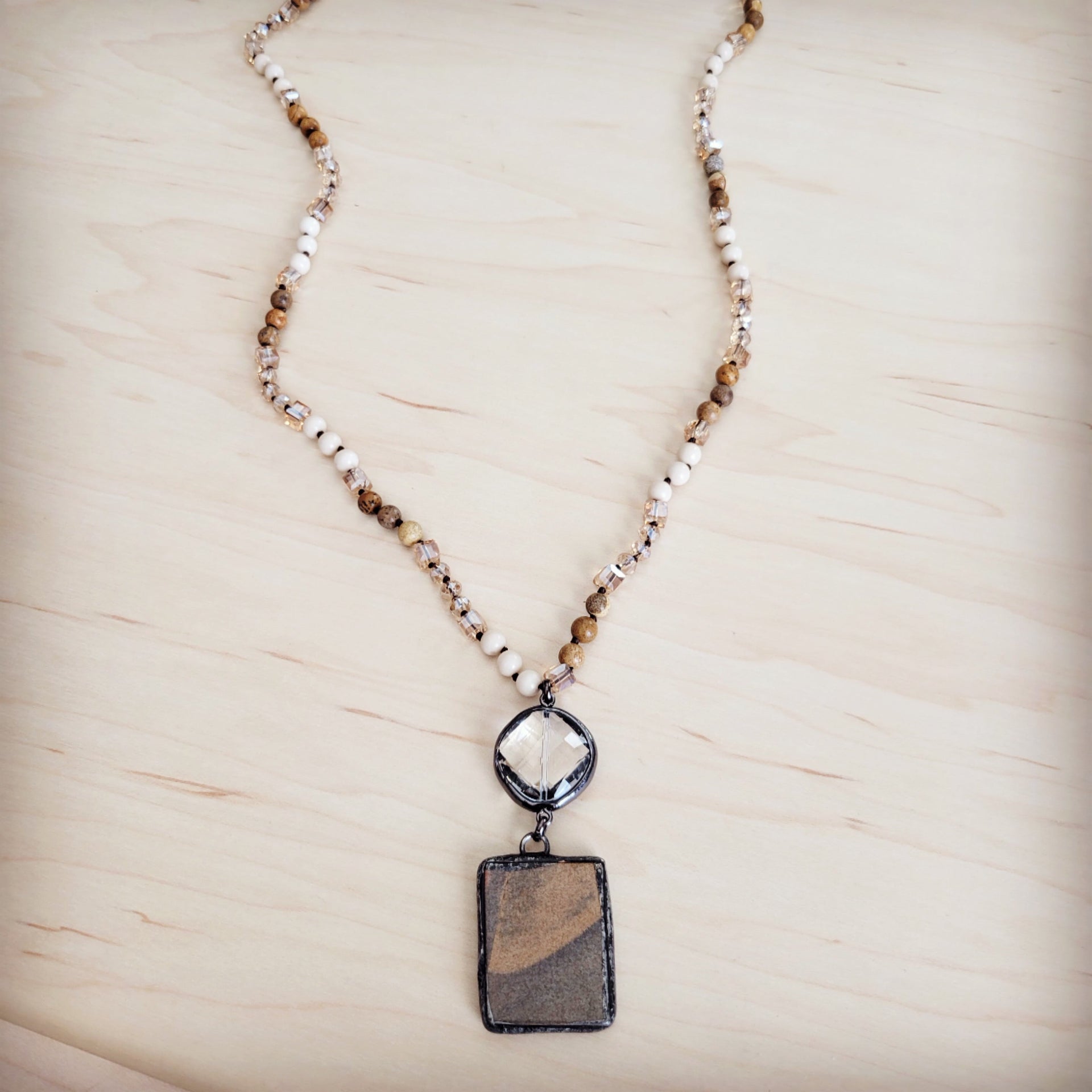 Picture Jasper and Crystal Beaded Long Pendant Necklace - Image 3