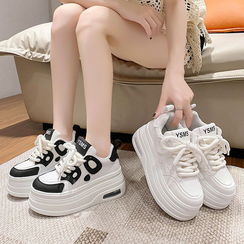 Women Thick Soled Panda Platform Sneakers White and Black - Image 2