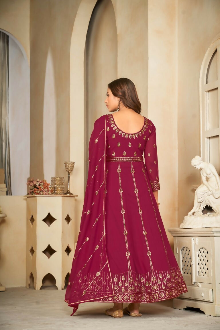 Rani Pink Georgette Embroidered Anarkali Kurta Pant Set