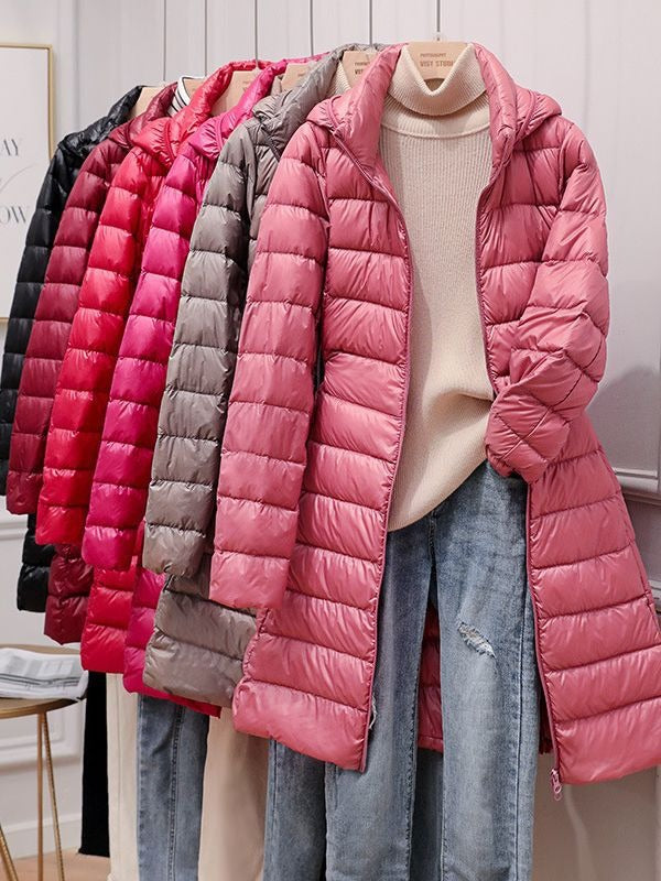 Women's Harajuku Oversized Mid-Length Hooded Down Jacket Pink Taupe - Image 12