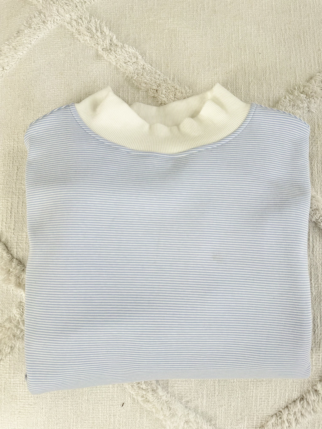 Blue and White Mini Striped Mockneck Sweatshirt Unisex