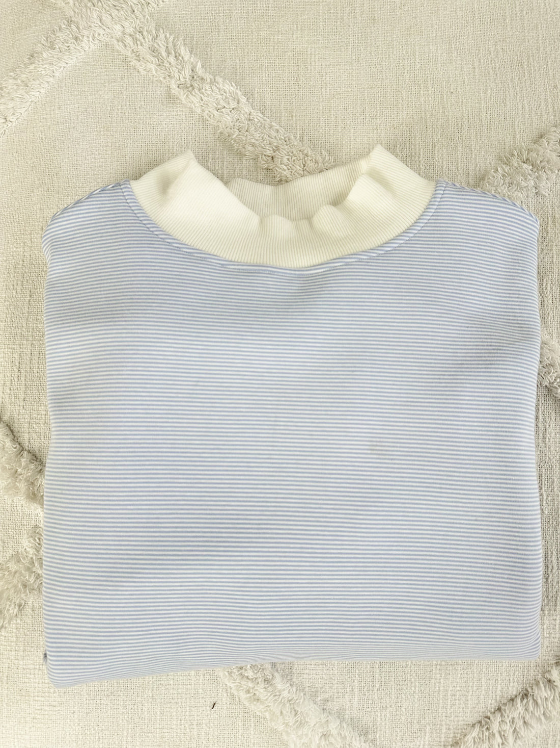 Blue and White Mini Striped Mockneck Sweatshirt Unisex