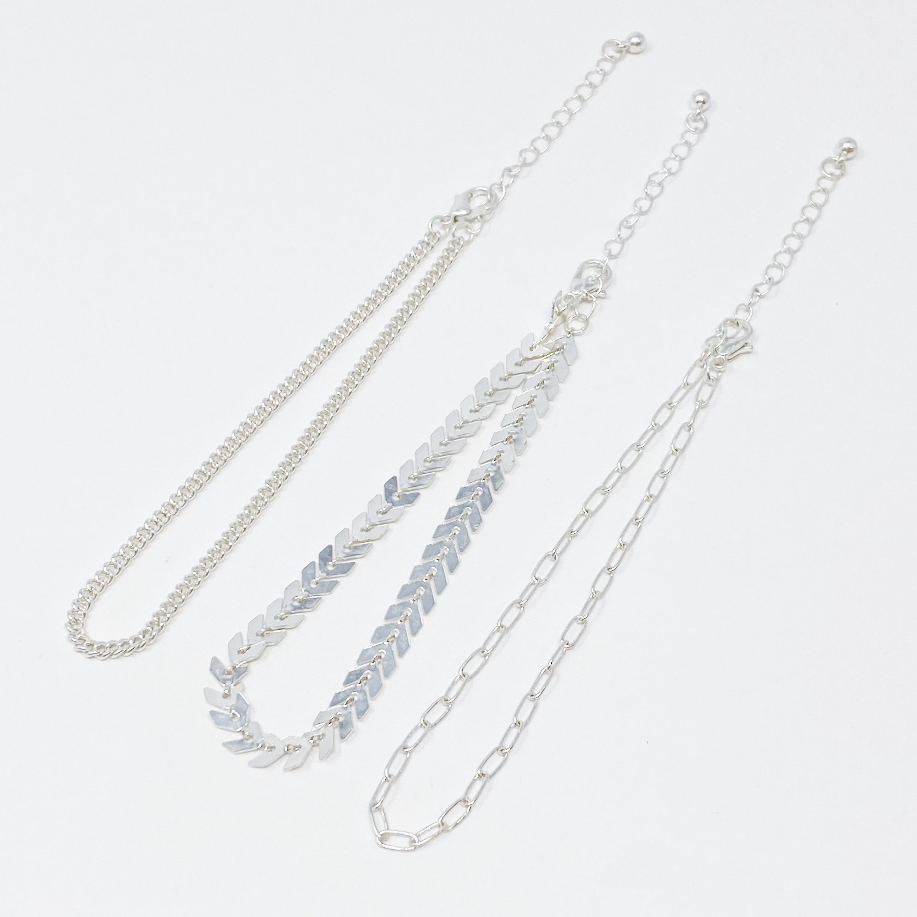 Chevron Chain Anklet, Set of 3