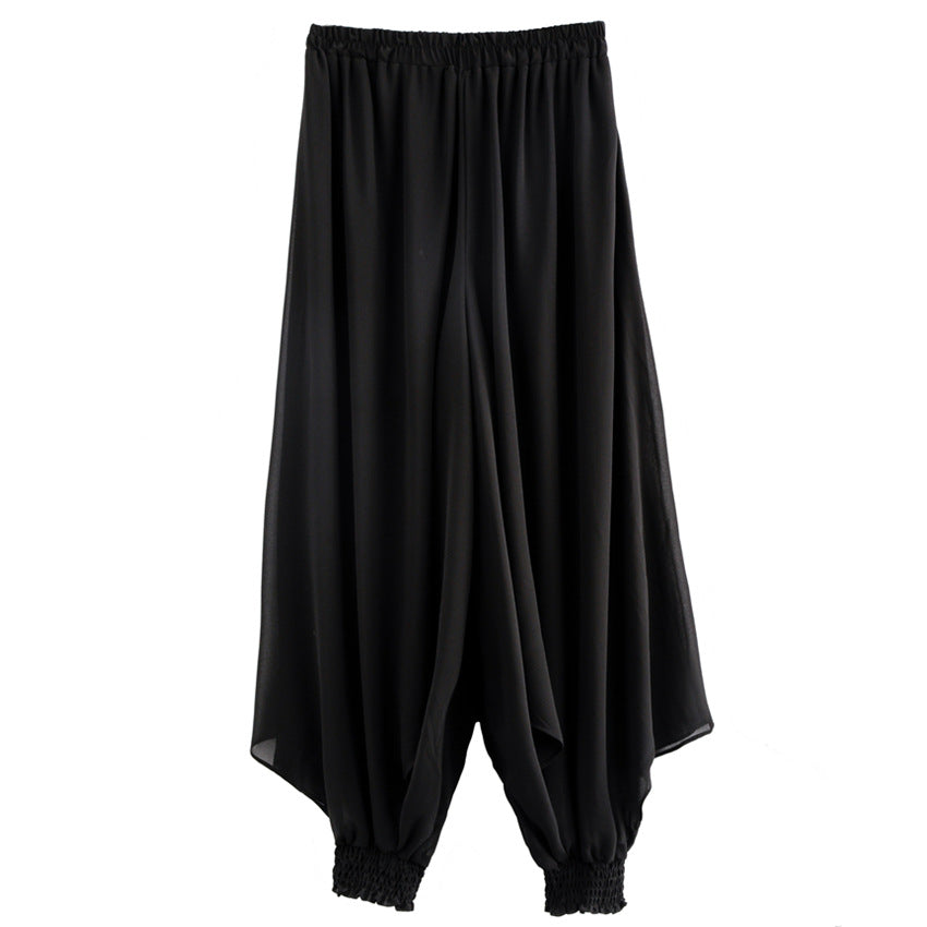 Women's Black Chiffon Harem Pants with Elastic Waist - Image 5
