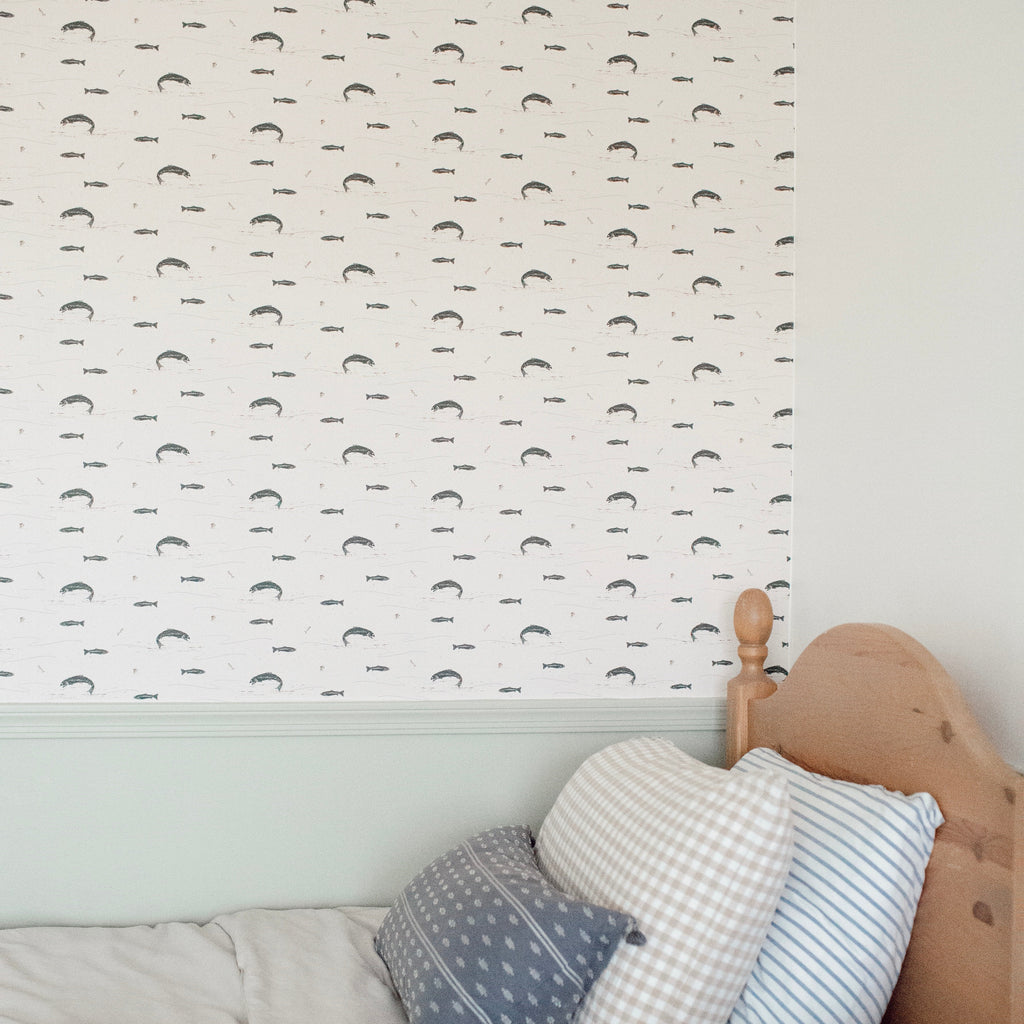 Trout Animal Print Removable Wallpaper in Dark-Green & Brown