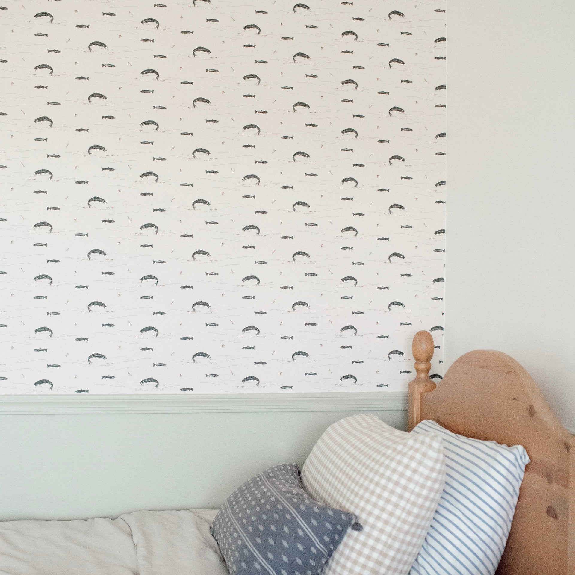 Trout Animal Print Removable Wallpaper in Dark-Green & Brown