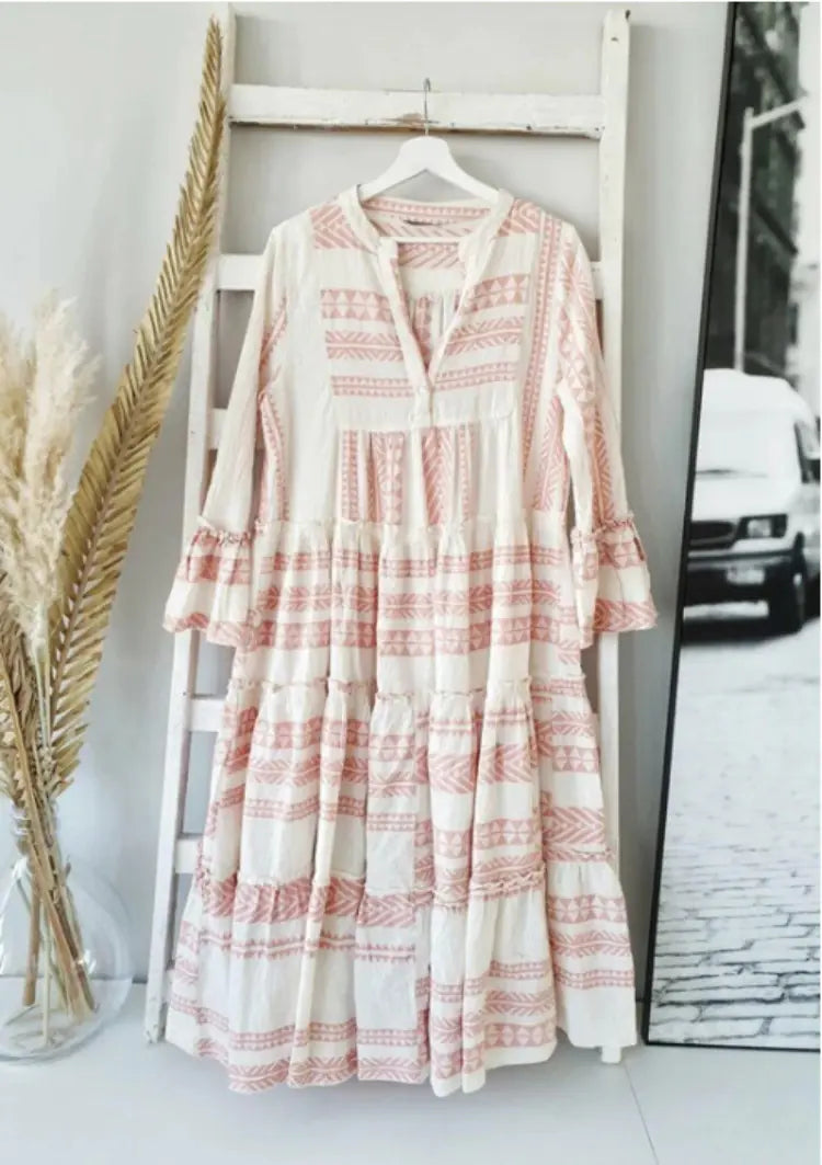 Women's Geometric Print V-Neck Maxi Dress