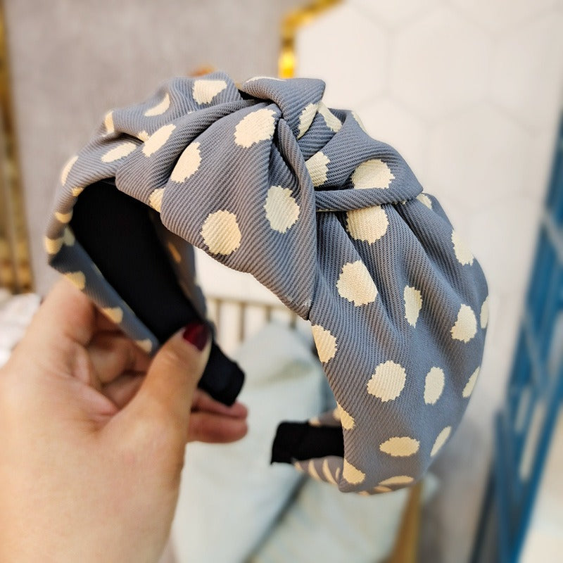 Chic Polka Dot Wide Fabric Hair Headband for Skincare & Style - Image 6