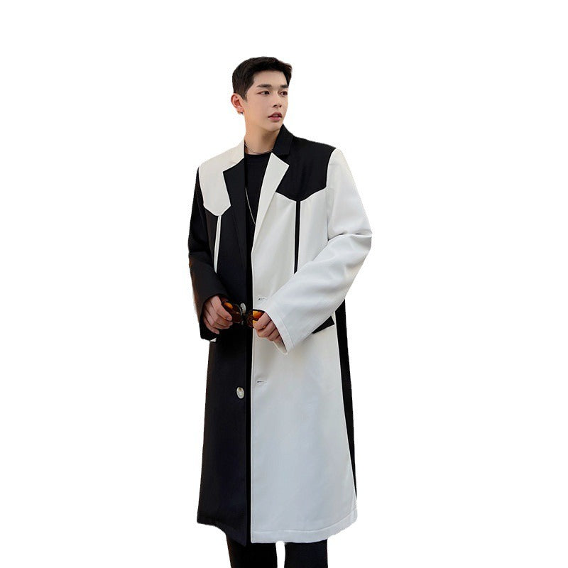 Women's Black & White Contrast Loose Casual Trench Coat - Image 6