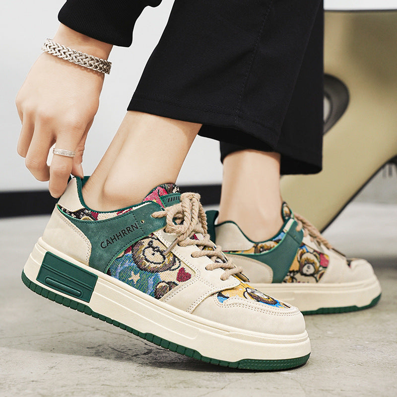 Bear Patch Low-Cut Harajuku Sneakers - Thick Sole Color Block