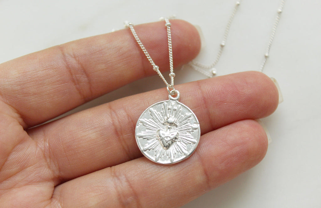 Sacred Heart Coin minimalist version in silver