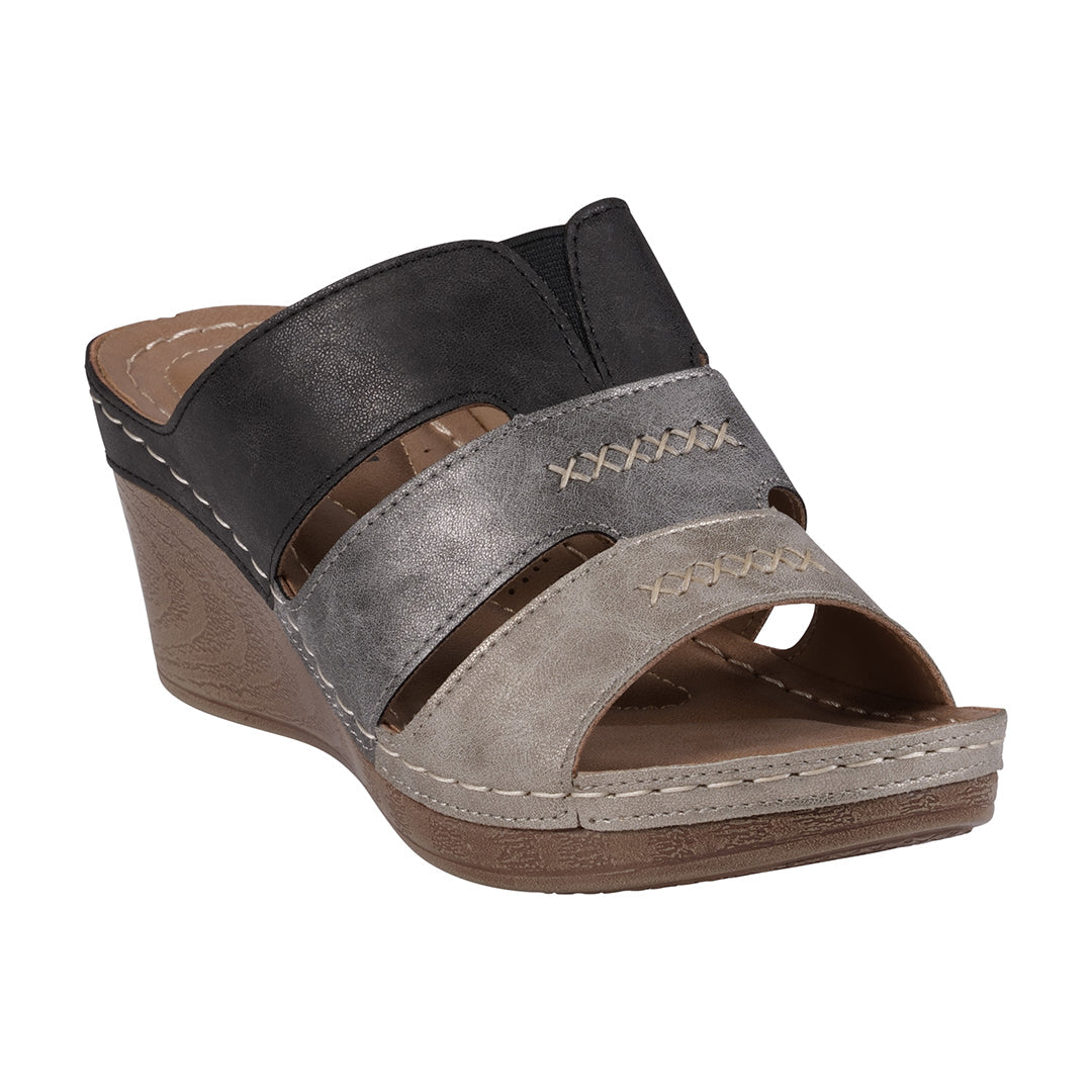Women's Delores Black Wedge Sandals Triple Band