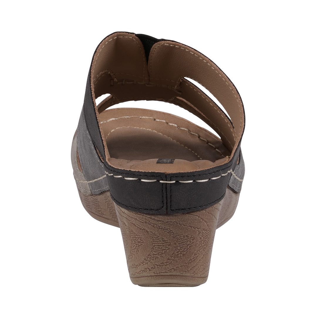 Women's Delores Black Wedge Sandals Triple Band