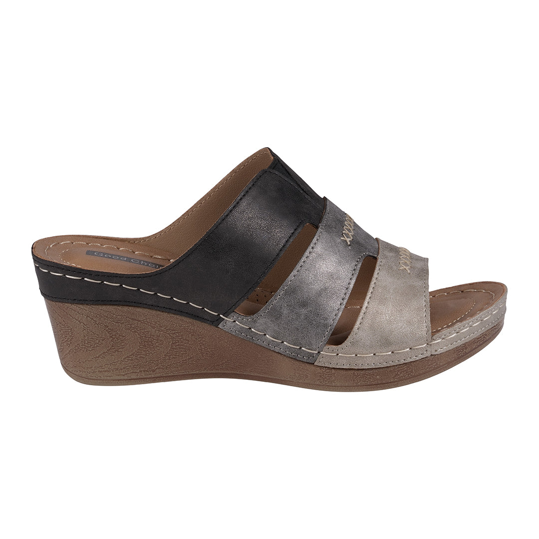 Women's Delores Black Wedge Sandals Triple Band