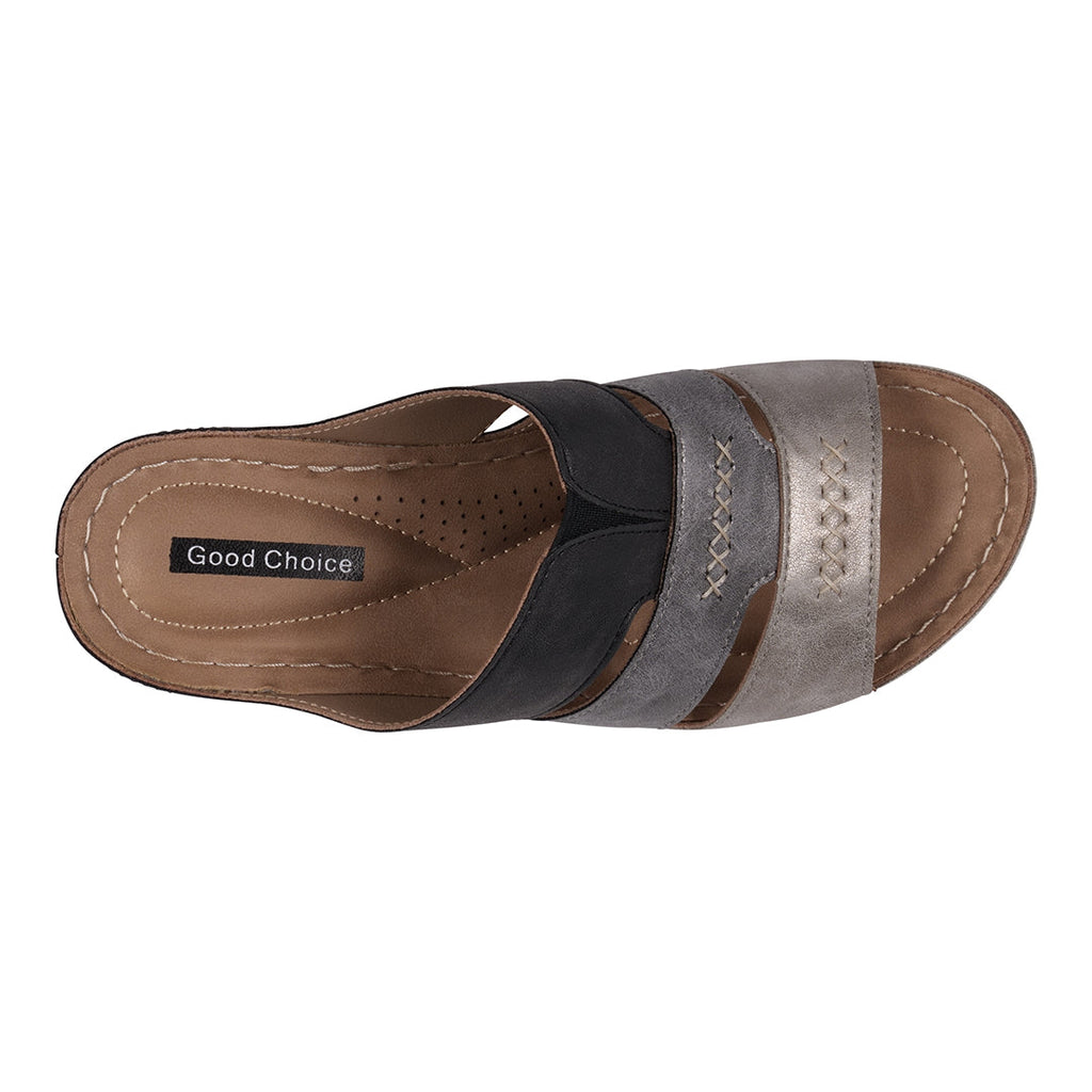 Women's Delores Black Wedge Sandals Triple Band