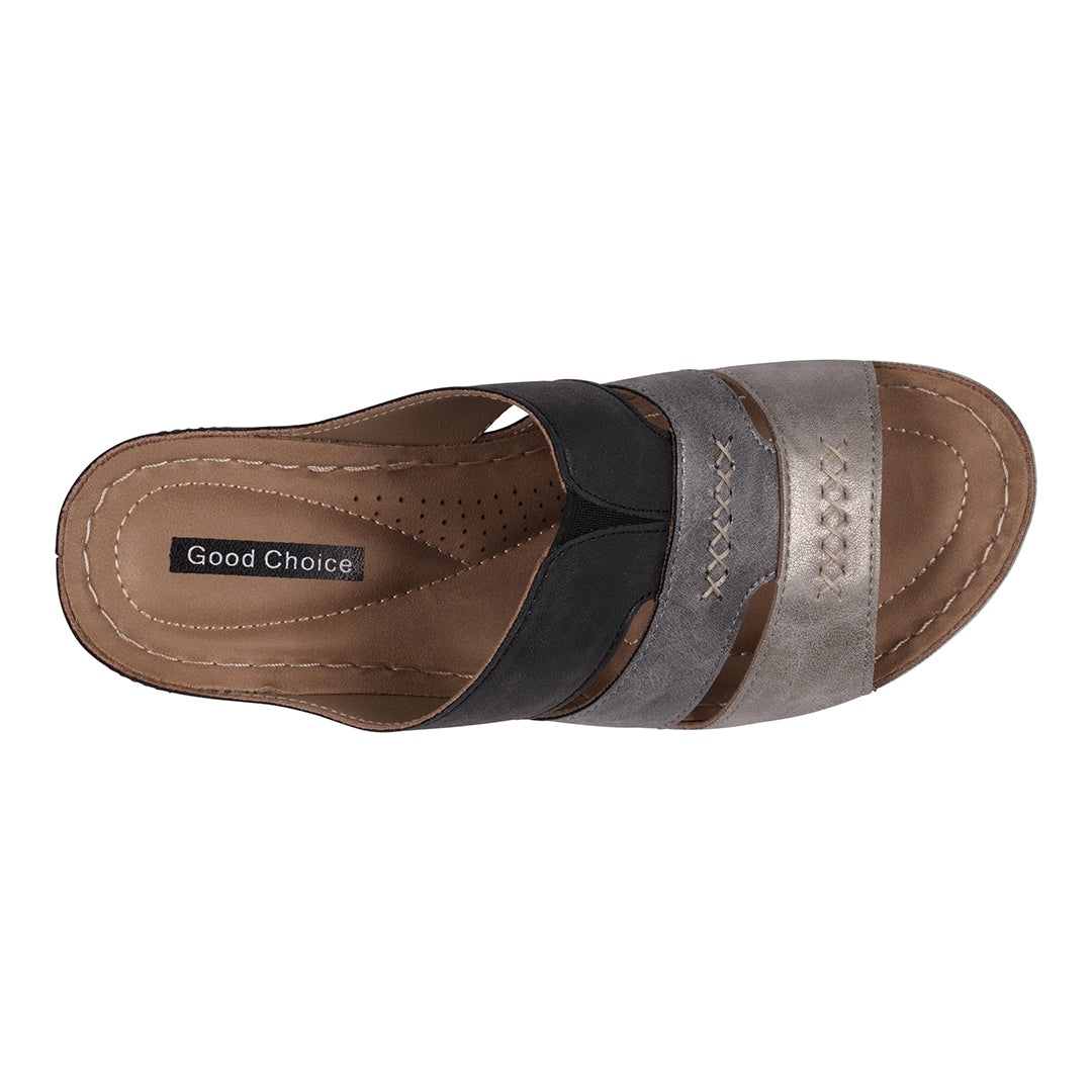 Women's Delores Black Wedge Sandals Triple Band