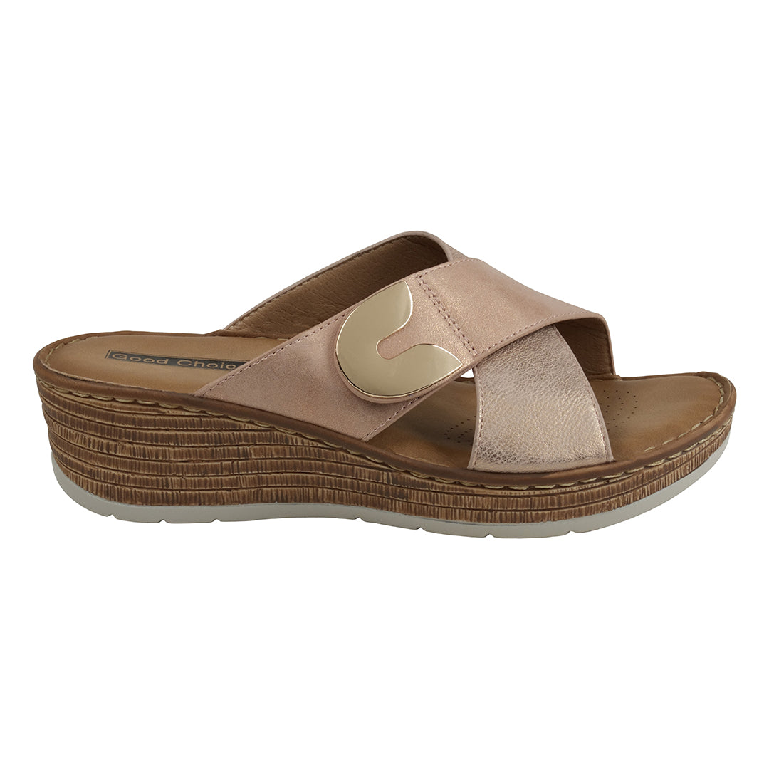 Women's Demi Blush Cross Strap Wedge Sandals