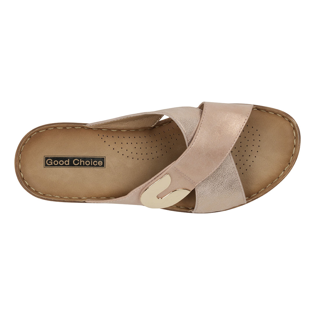 Women's Demi Blush Cross Strap Wedge Sandals