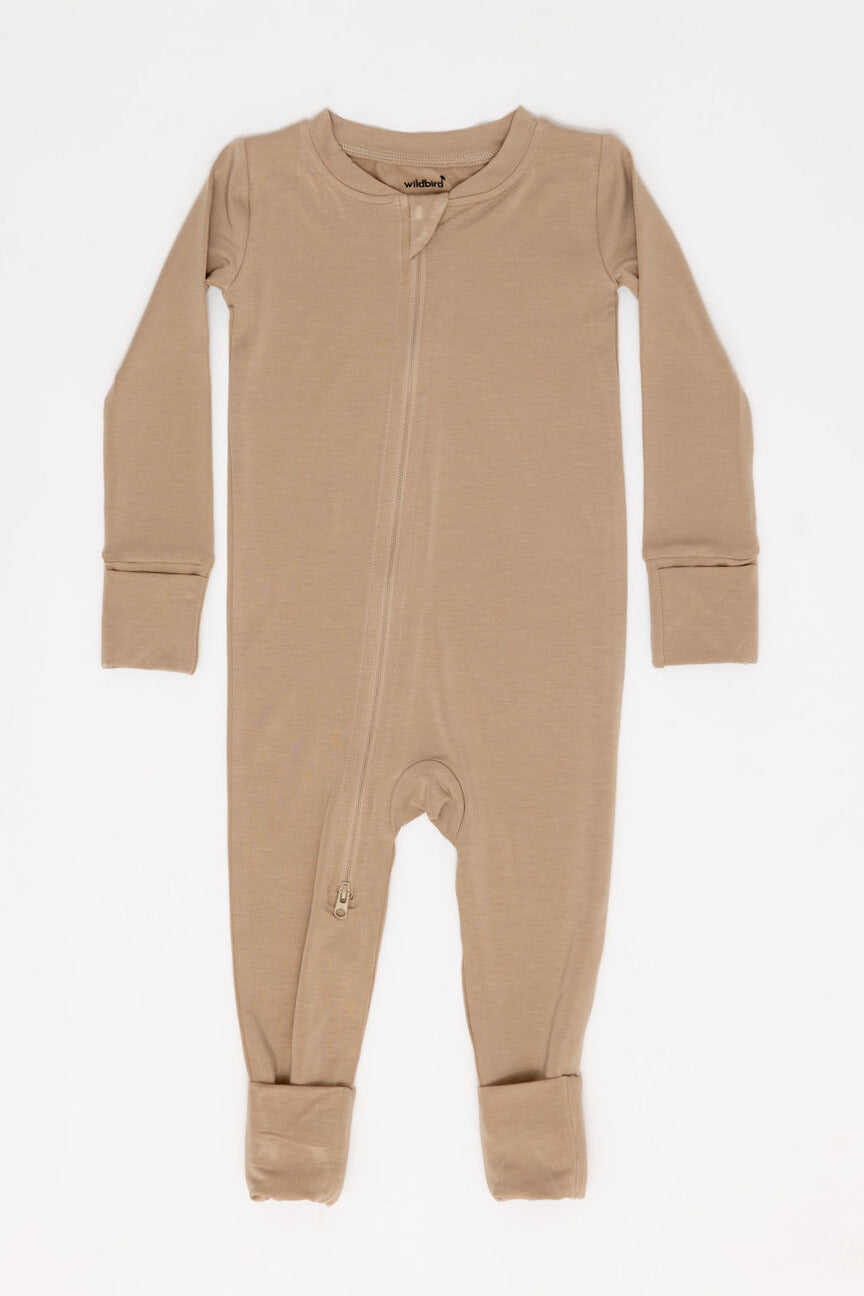 Soft CloudBlend footless pajamas in mauve/taupe for babies and toddlers