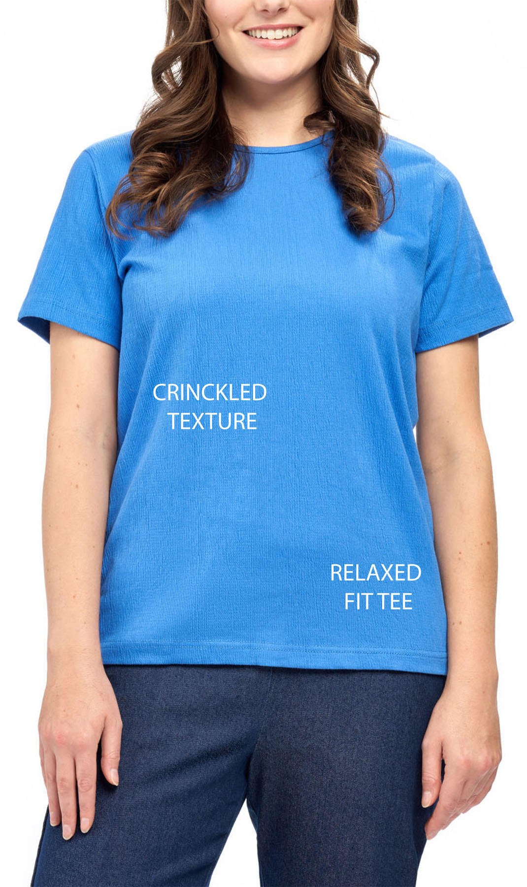 Women's Short Sleeve Textured Knit T-Shirt with Jewel Neckline