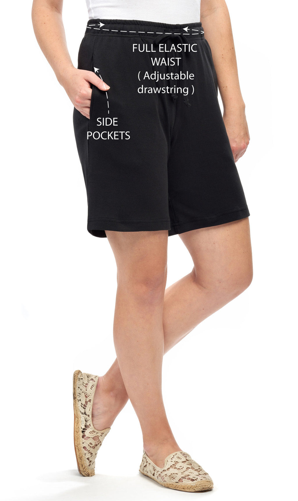Women's 100% Cotton Interlock Knit Shorts with Elastic Drawstring